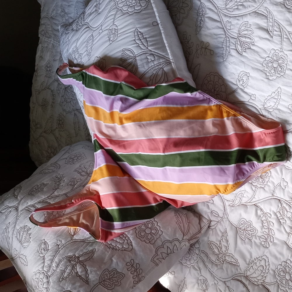 Hollister one-piece bathing suit in pastel vertical stripes